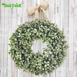 Decorative Flowers Wreaths Artificial Green Leaves Front Door Home Simulation Garland Shell Grass Boxwood For Wall Window Party P230310