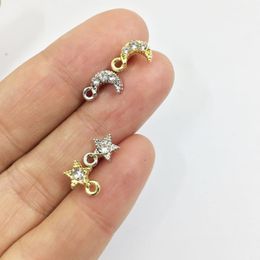 Charms Eruifa 10pcs 5 Star/5 Moon Earring Stud Connctor Rhinestone Gold/Silver Plated Zinc Alloy Jewellery DIY Necklace Bracelet Earrings