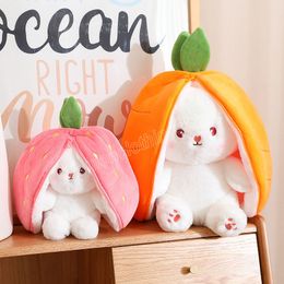 18cm Kawaii Fruit Transform Bunny Plush Toy Lovely Rabbit Turn to Carrot Strawberry Dolls Stuffed for Children Sweet Gift