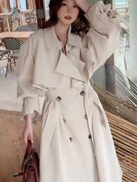 Women's Trench Coats Korea Loose Oversize DoubleBreasted Long Women White Black Duster Windbreaker Lady Outerwear Autumn Clothes 230329