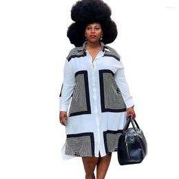 Ethnic Clothing African Dresses For Women Lapel Button Shirt Long Dress Fashion Casual Plaid Loose Sleeved One Piece Summer