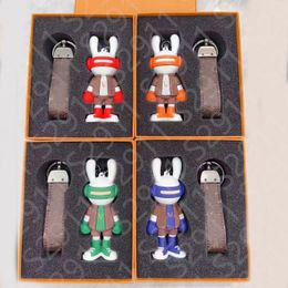 Keychains Lanyards Fashion Designer Rabbit Keychains Women Men Cute PU Leather V Letter Car Keyrings Holder Bag Key Chains Animal Jewelry With Original Box