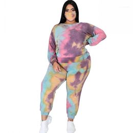 Women's Tracksuits Fashion Tie Dye Print Two Piece Set Sweatshirt Women Full Sleeve T Shirt Tops And Pants Suit Autumn Oversize Lounge Wear