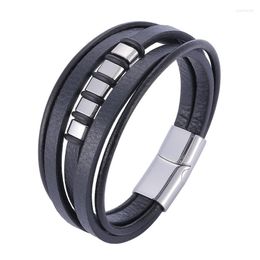 Charm Bracelets Multilayer Braided Leather Wrap For Men Jewellery Stainless Steel Wristband Punk Handmade Bangles Male Gift SP1140