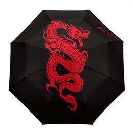 Umbrellas Red Dragon Claw Art Print Women Men Rain Umbrella Three Folding Girl Durable Portable Automatic Gift Parasol