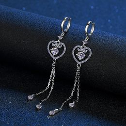 Ear Cuff 925 Sterling Silver Heart Tassel Earrings 1 Carat Round Cut Lab Diamond Drop Earrings Wedding Engagement Jewellery 230328