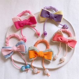 2023 Spring New Korean Fashion Children's Ponytail Hair Accessories Sweet Girl Princess Knitting Bow Small Intestine Hair Loop