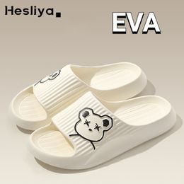 Slippers Shower Bath Women Men Thick Platform Flat Bear Cat Cartoon Slipper Flip Flops Summer Beach Sandals Lady House Slides 230329