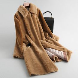 Women's Fur & Faux 2023 Women Sheep Shearing Coats Long Thick Real Wool Coat Female Lamb Jacket Winter Jackets LYW58 's S