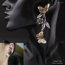 Stud Earrings Fashion Vintage Butterfly Long For Women Retro Antique Metal Flower Earring Combination