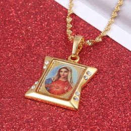 Pendant Necklaces Lucky Enamel Blessed Virgin Mary Chain Women Girls Christianity JewelryPendant