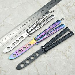 Unsharpened Stainless Steel Folding Knife Butterfly Training Knife Outdoor Metal Practice Knife Blunt Tool Balisong Trainer