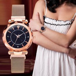 Wristwatches WJ-8417 Luxury Gold Watches Women 2023 Fashion Starry Sky Mesh Magnetic Strap Quartz Montre Femme