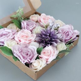 Decorative Flowers Beautiful Simulation Rose Flower Gifts Box Decorations Wedding Festival Party Home Bouquent Ornaments