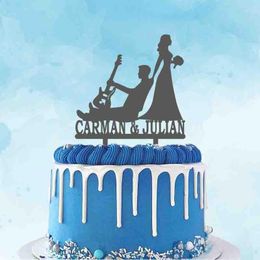 Festive Supplies Custom Couple Name Bride Dragging Guitar Groom Funny Wedding Cake Topper For Music Theme Party Decoration