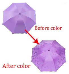 Umbrellas Fashion Windproof Umbrella Rain Women Colour Change Sunshade Folding Parasol Bloom Flower Mini Pocket