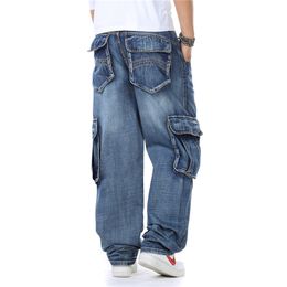 Men's Jeans Japan Style Brand Mens Straight Denim Cargo Pants Biker Jeans Men Baggy Loose Blue Jeans With Side Pockets Jeans men 230329