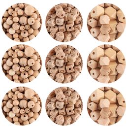 Baby Teethers Toys Kovict 1001000Pcs Beech Wooden Beads EcoFriendly Round Bead Letter Hexahedron For Bracelet Necklace Accessories Jewelry Making 230329