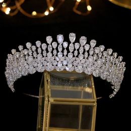 Tiara di cristallo Copricapo da sposa Accessori per capelli Fascia con zirconi completi Gioielli da sposa Corone Copricapo per donne CL2105