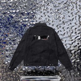 xinxinbuy Men designer Coat Jacket Sea Wave Embroidery Denim long sleeve women black khaki blue XS-3XL