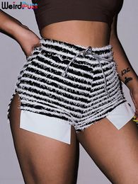 Women's Shorts Weird Cat Fury Side Split Shorts Women's Zebra Print Tight Lace Up Fashion Wild Casual Street Apparel Elastic Mini Bottom 230329