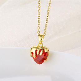 Pendant Necklaces Women Jewellery Party Collarbone Chain For Accessories Premium Red Heart-Shaped Zircon Gold Colour Necklace
