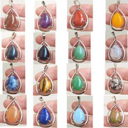 Pendant Necklaces Opal Avneturine Tiger Eye Crystal Jaspe Unakite Blue Sand Water Drop Bead WB1128