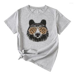 Women's T Shirts Women Basic Graphic Short Sleeve T-Shirt Glasses Bear Casual Loose Fit Tunic Top