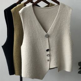 Women's Vests QOERLIN Soft Cashmere Designer Cardigan Coat Irregular Tank Top Sweater Women's Knitted V-Neck Sweater Sleeveless Jacket 230330