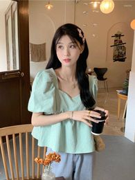 Women's Blouses Female Korean Harajuku Vintage V Neck Casual Loose Sweet Shirt Women's Shirts Ulzzang Japanese Kawaii Ladies Clothes For