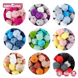 Baby Teethers Toys 20Pcs 14mm Hexagon Silicone Beads Ecofriendly BPA Free Teething Necklace Pacifier Chain Accessories 230329