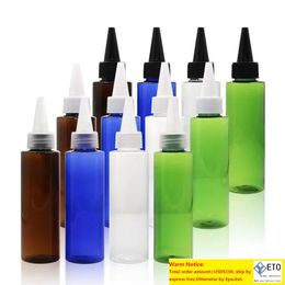 100ml 100pcs round pointed mouth PET Bottle E liquid plastic container100cc empty blue green brown cosmetic bottles