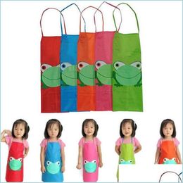 Aprons Cute Kids Child Children Waterproof Apron Cartoon Frog Printed Girl Boy Lovely Painting Cooking 5 Colour Available Drop Delive Dh5Fi
