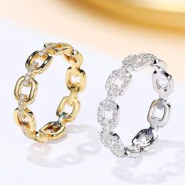 Eternity Chain Finger Ring AAAAA Zircon 925 Sterling silver Engagement Wedding Band Rings for Women Birthday Party Jewellery Gift