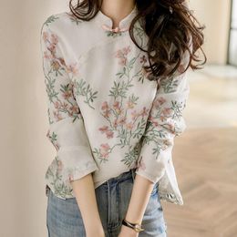 Women's Polos Linen Shirt Cheongsam Blouse Chinese Style High Quality Flower Embroidery Long Sleeve Autumn Tops Cotton and Elegant 230330