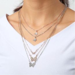 Pendant Necklaces 5 Pcs/Set Women Beach Charm Mixed Colour Crystal Butterfly Layers Clavicle Chain Ladies Party Wedding Jewellery