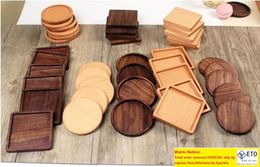 4 Style Walnut Wood Coasters Coffee Tea Cup Pads Insulated Drinking Mats Teapot Table Mats home desk decor items