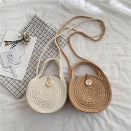 Duffel Bags Female Round Messenger Bag Cotton Knitted Handbag Shoulder Travel Beach Tote Storage