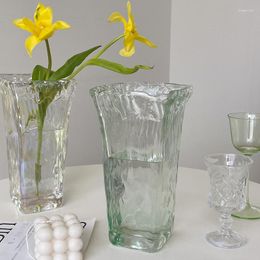 Vases Green Wave Tulip Vase Decoration Living Room Flower Arrangement Ins Style Light Luxury Glass Transparent Aquatic