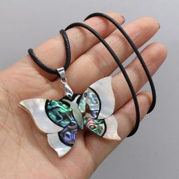 Pendant Necklaces Natural Abalone Shell Necklace Insect Butterfly Charms Leather Rope Choker For Women Fashion JewelryPendant