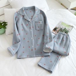 Women's Sleepwear Japanese style autumn and winter longsleeved trousers pure cotton air warm ladies pajamas home service sleepwear 230330