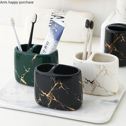 Toothbrush Holders Toothbrush holder Marble ceramic bathroom toothbrush cup Multifunctional toothbrush bucket Bathroom supplies rack 230329