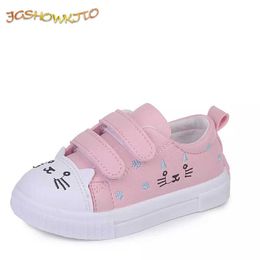 Athletic Outdoor JGSHOWKITO Fashion Girls Casual Shoes White Skate Sneakers For Toddlers Kids Children's Anti-slid Sports Shoes Cute Cartoon Cat W0329