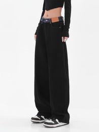 Women s Jeans Retro High Waist Harajuku Vintage Black BF Style Streetwear All match Loose Fashion Femme Wide Leg Denim Trousers 230330