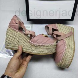 Sandals Designer High heeled sandals thick soled light rope woven cross belt fishermans shoes luxury female designer wild wedge comfortable canvas DGYZ