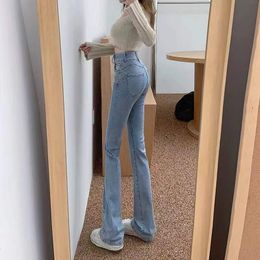 Women's Jeans Flare Jean's High Waist Trousers Vintage Denim Pants Streetwear Lady Casual Korean Fashion For GIrls Light Blue 230330