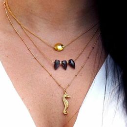 Pendant Necklaces 3Pcs/Set Bohemia Women Necklace Hippocampus Water Drop Black Crystal Disc Clavicle Chain Gold Set Wedding Jewelry