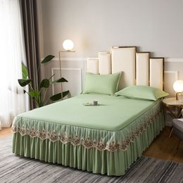 Bed Skirt Beige Lace Lotus Leaf Lace Bedding Princess Style Solid Bedding No Pillowcase Non slip Sheet 230330