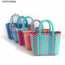 Totes Small woven bag Colour plastic strip small square bag pocket change cute summer beach messenger bag 033023H