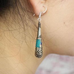 Dangle Earrings ER187 Vintage Tibetan Long Women Earring Handmade Nepal Jewelry Copper Inlaid Coral Lapis Turquoises Stone